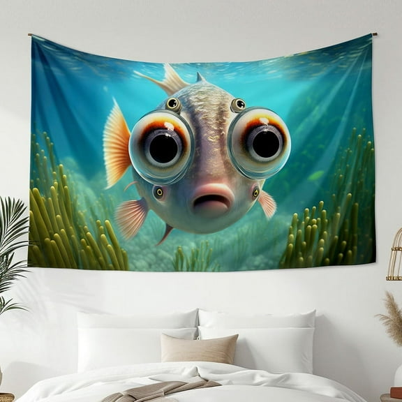Modern Minimalist Style Tapestry, Interesting Big Eye Fish Ocean Wall Hanging Tapestry, Bedroom Living Room Dormitory Decoration, Home Decoration