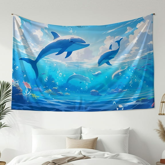 Modern Minimalist Style Tapestry, Ocean Dolphin Wall Hanging Tapestry, Bedroom Living Room Dormitory Decoration, Home Decoration