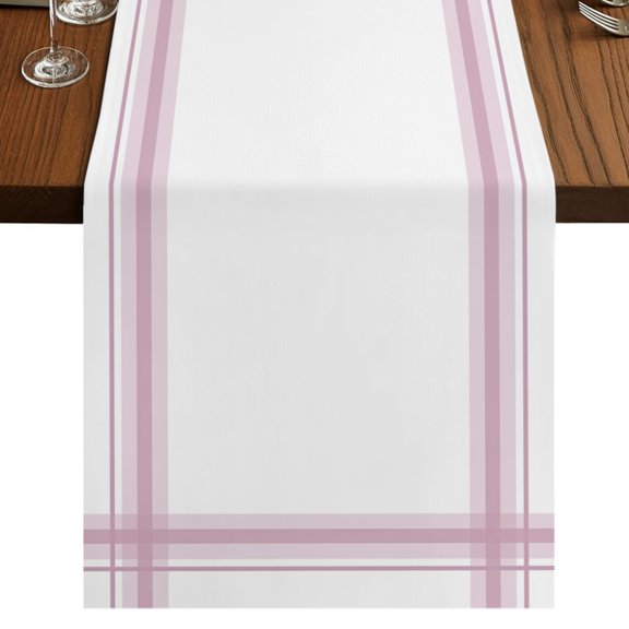 Modern Minimalist Styles Burlap Cotton Table Runner 13x72 Inches Long, Rose Grid Lines Pattern Farmhouse Table Runners, Outdoor Dining Tablecloths Decor for Baby Shower/Party/Wedding