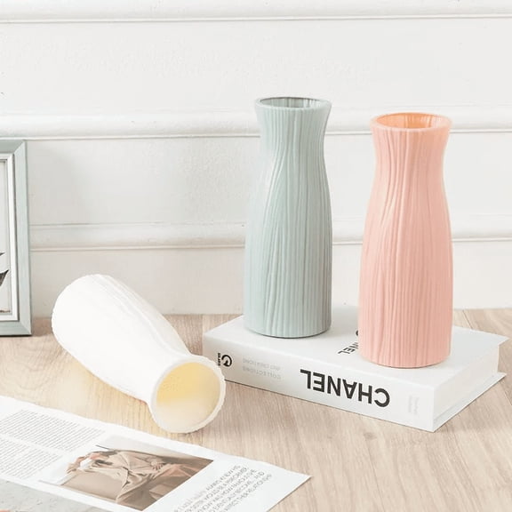 Modern Minimalist Subtle Sharp-Bark Light Green, White, Pink Geometric Vases, Set of 3