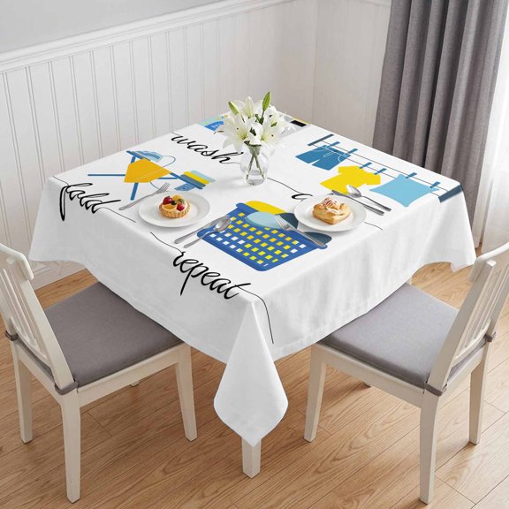 Modern Minimalist Table Cloth Waterproof Tablecloths, Cartoon Laundry Room Washing Machine Tablecloth Dining Table Cover for Kitchen Party Tabletop Outdoor, Square Tablecloth 54x54 Inch