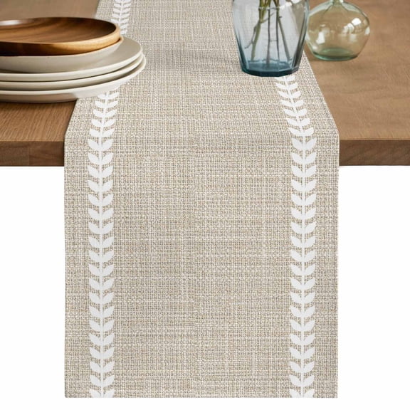 Modern Minimalist Table Runner 72 Inches Long,Country Farmhouse Simple Stripes Art Beige Kitchen Dining Burlap Linen Tablerunner for Small/Round/Square/Wedding/Coffee/Dining Table Party 16 x 72