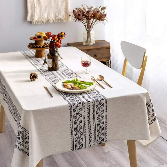 Modern and Minimalist Tablecloth Linen Fabric Decorative 60x84 Rectangle Printed Pattern Geometry Design Non-Fade Washable Stylish Table Cover for Kitchen Dining Tabletop