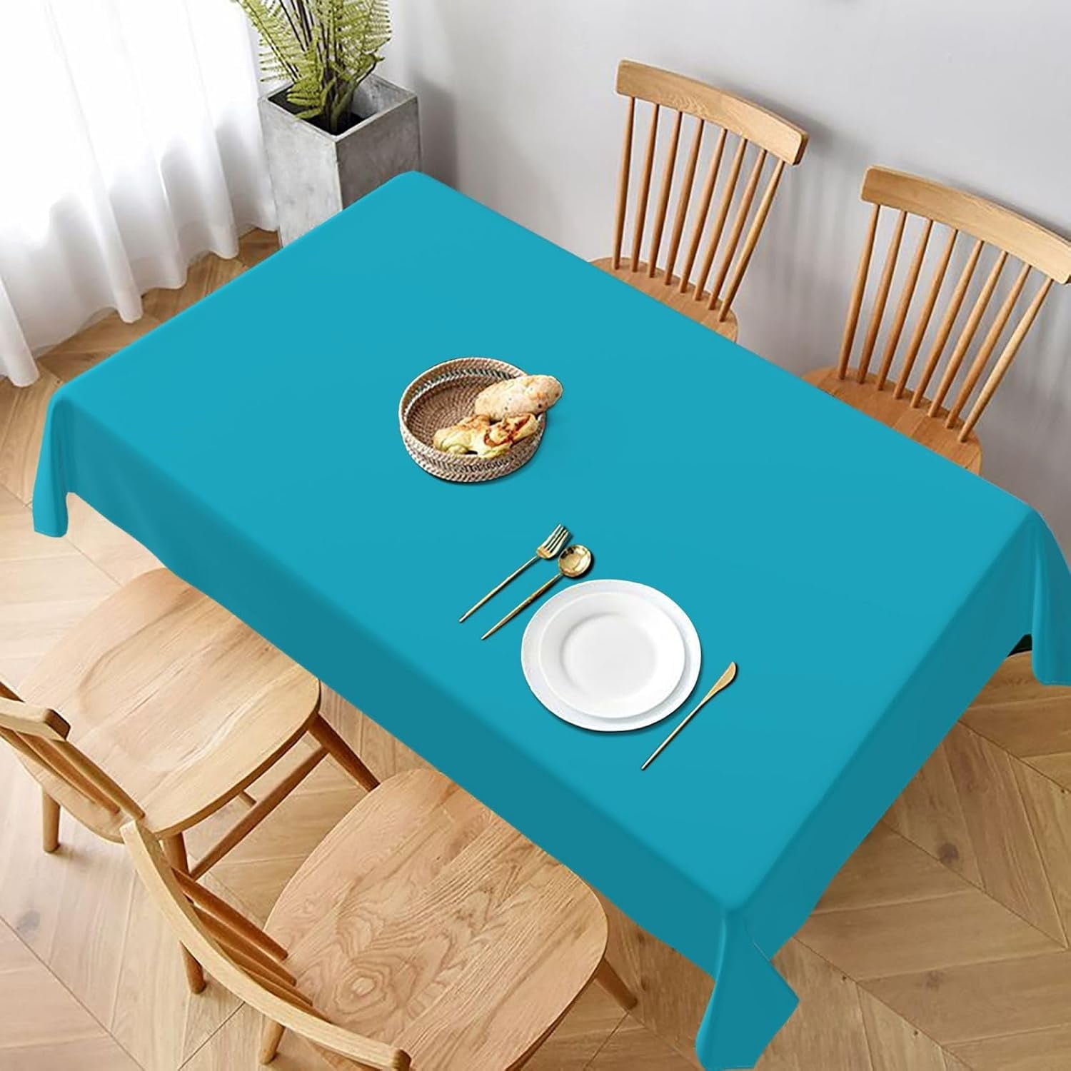 Kitchen Table Textiles Modern Minimalist Teal Blue Rectangle Table Cloth Soft Washable Oblong ...