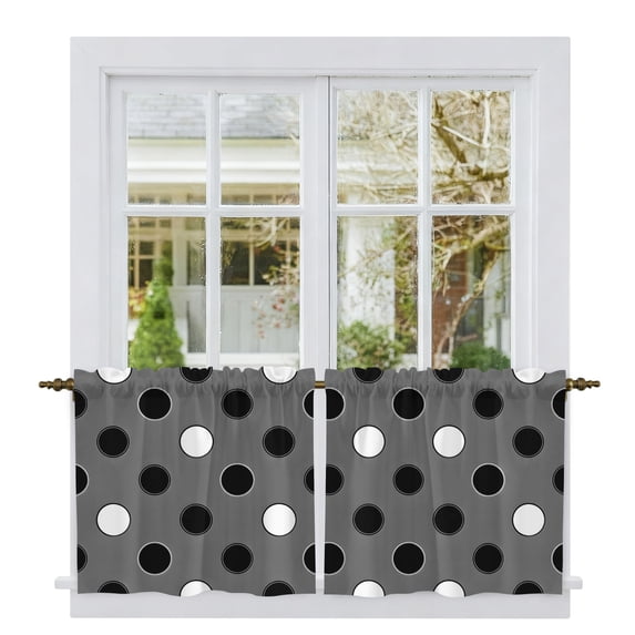 Modern Minimalist Tier Curtains 24 Inch Length, Bohemia Polka Dot Simple Black Gray Cafe Short Curtains for Bathroom Over Sink, Small Kitchen Curtain Light Filtering Drapes 2 Panels 27.5"Wx24"L