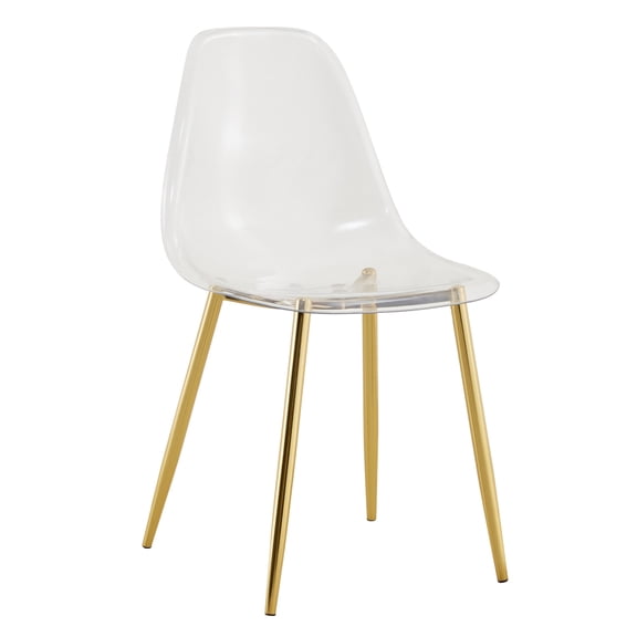 Modern Minimalist Transparent Dining Chair, Armless Crystal Ghost Chair, PET Plastic Accent Chair with Gold Plated Metal Legs, Nordic Vanity Stool for Dining Room, Bedroom, Office