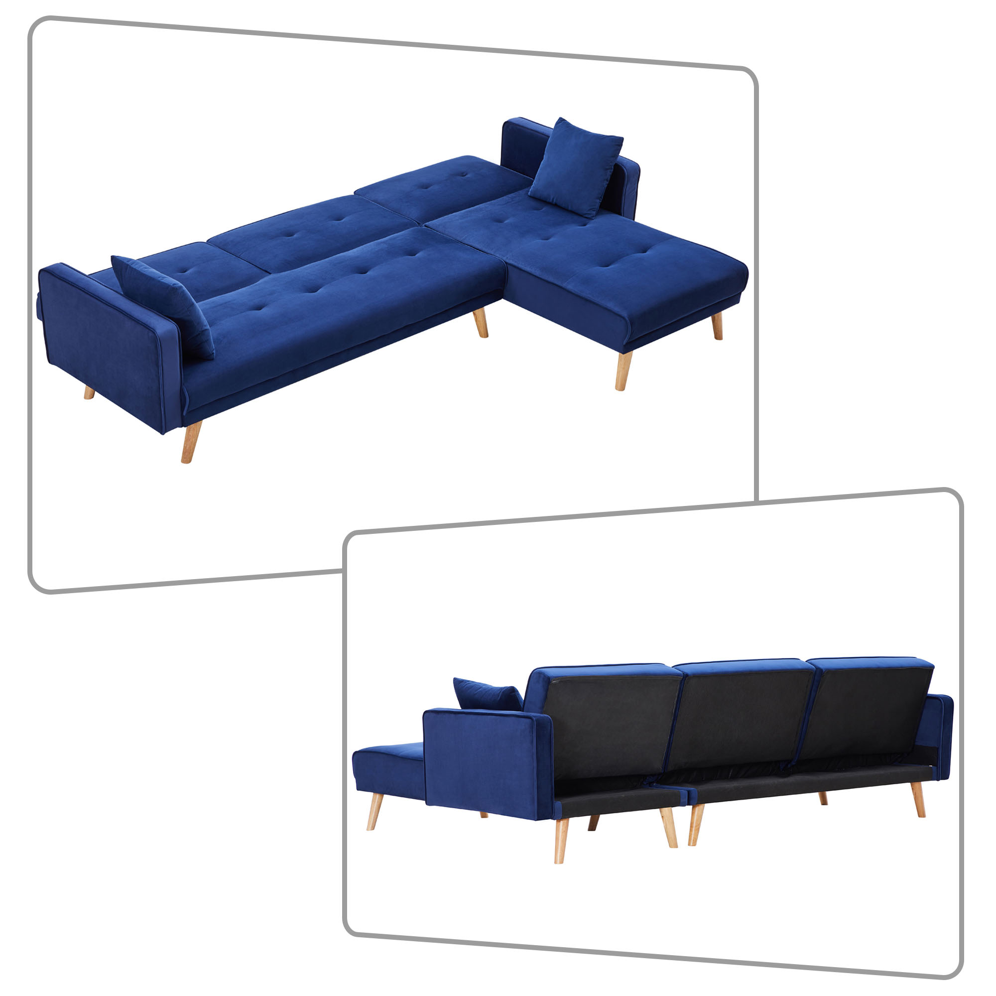 Modern Minimalist Velvet Fabric Upholstered LShaped Sectional Sofa Bed
