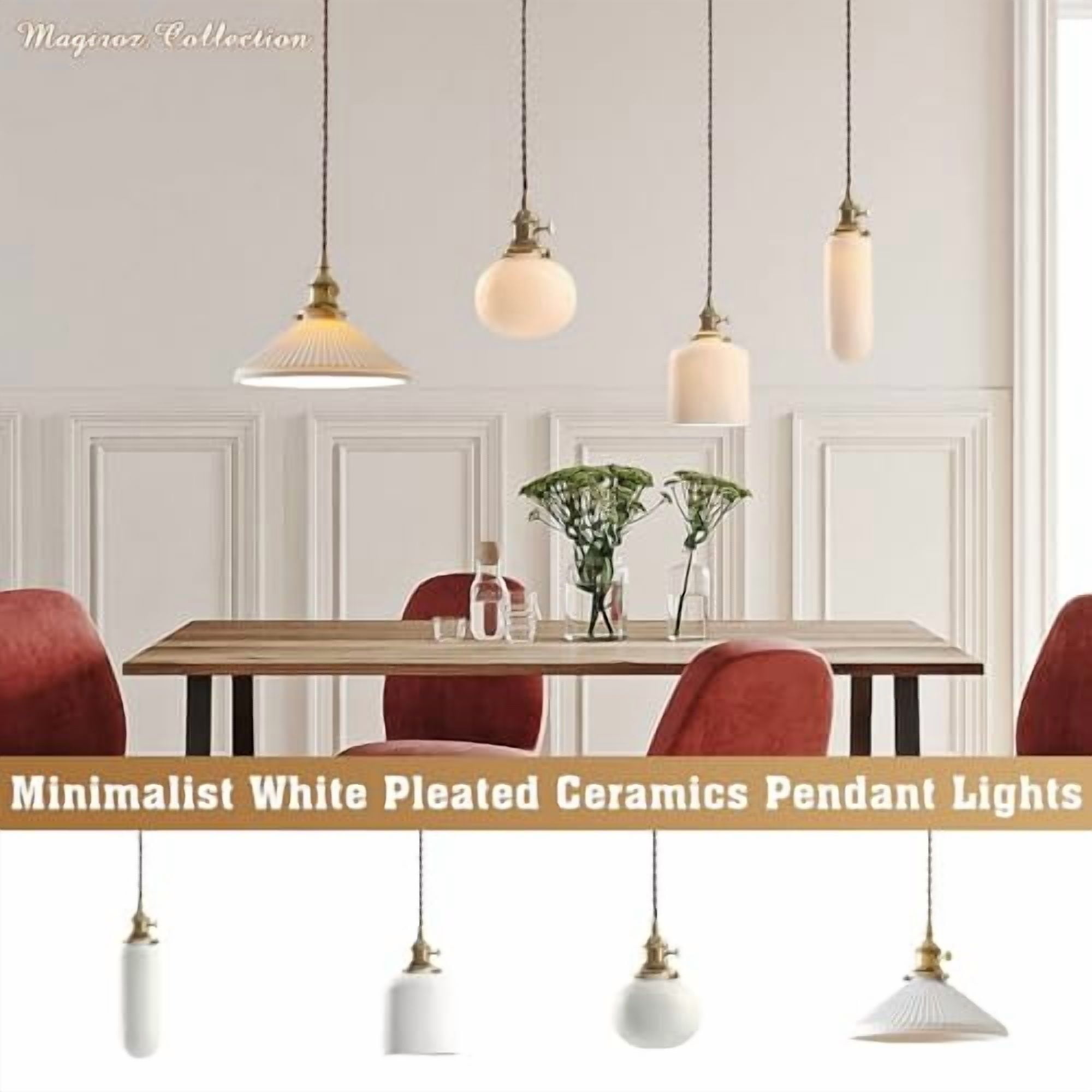 Fulesi White Ceramic Pendant Light - Nordic Style Hanging Lamp With Brass Finish, Adjustable Cord For Kitchen Island Or Bedroom