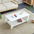 thumbnail image 1 of Modern Minimalist White Double Layered Solid Wood Coffee Table, Rectangular Coffee Table Suitable Tea Table with Storage Shelf, 2-Tier Sofa Side Table for Living Room, Dining Room, and Bedroom, 1 of 12
