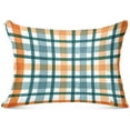 thumbnail image 1 of Modern Minimalist White Green Orange Square Grid Plush Pillowcase, Luxury Soft King Pillow Case for Hair and Skin, Standard Size Pillow Covers with Zipper Closure, 20x26in Home Decor Gifts, 1 of 7