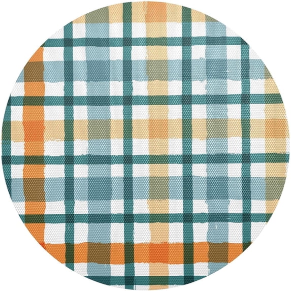 Modern Minimalist White Green Orange Square Grid Round Placemat Set of 1, Non-Slip Heat Resistant & Waterproof Plate Pads for Dinner Table Table Placemats, 15.4 in Home Decor