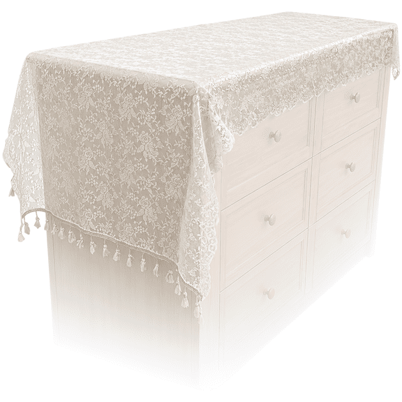 Modern Minimalist White Lace Table Runner, 86.6 in / 220 cm Soft Embroidered Fringe Tassel Design for TV Cabinet, Coffee Table, Dresser, Console Scarf, Buffet, Shoe Cabinet Cover