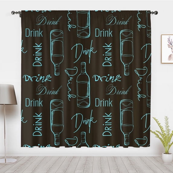 Modern Minimalist Wine Bottle Art Curtains, Abstract Line Beer Bottle Window Treatments Panel Pair Blackout Curtains, Bar Dining Room Decor(Rod Pocket)