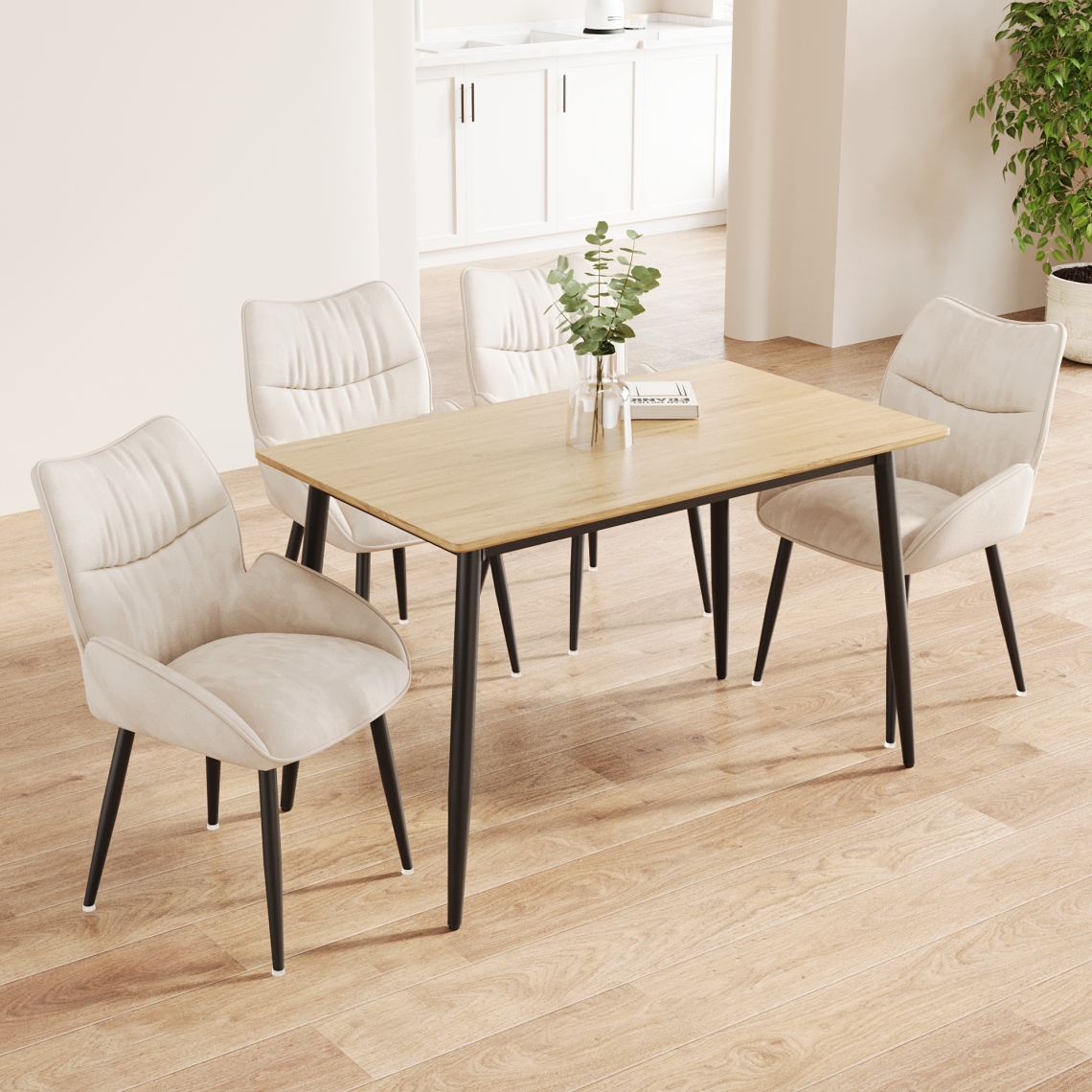 Modern Minimalist Wood Grain Dining Table and Chair Set for 4-6 People ...