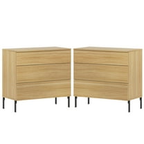 Modern Minimalist Wood Nightstand Set of 2 with 3 Drawers ,31.5" Large End Table,Reeded Design Bedside Table for Bedroom, Living Room,Entryway