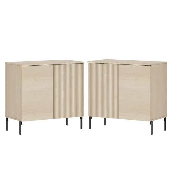 Modern Minimalist Wood Nightstand Set of 2 with Doors ,31.5" Large End Table,Reeded Design Bedside Table for Bedroom, Living Room,Entryway