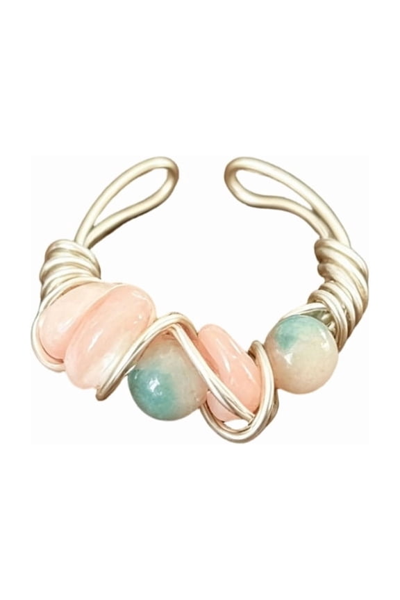 Modern Minimalist Wrap Around Ring With Natural Beads Adjustable Design