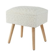 Modern Mink Square Footstool Ottoman,Rose Pattern Furry Faux Fur Vanity Stool Chair with 4 Wooden Legs,Comfy Entryway Storage Ottoman Bench,Stool for Vanity (White)