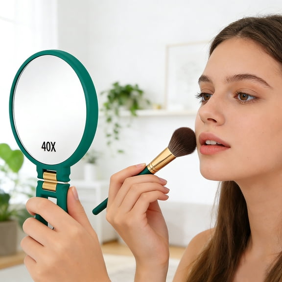 Modern Mirror 3-in-1 Magnifying Glass, Black and Gold, 24cm/9.45inch, 40X Magnification, Handheld/Wall Mount/Tabletop Design, Double-Sided Makeup Mirror with 360° Adjustable Handle
