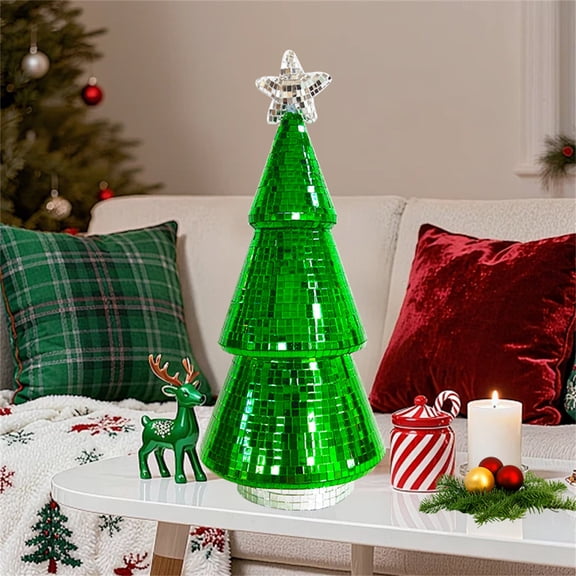 Modern Mirror Disco Ball,Green Christmas Tree Shape Disco Balls,Cool Reflective Light Mirror Balls for DJ Club Party,Disco Dancing Party Decoration,Tabletop Christmas Tree Sculptures and Statues