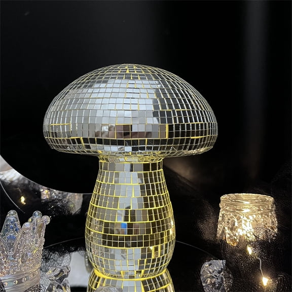 Modern Mirror Disco Ball with LED,Mushroom Shape Disco Balls,Cool Reflective Light Mirror Balls for DJ Club Party,Lighted Up Disco Dancing Party Decoration,Tabletop Mushroom Sculptures and Statues