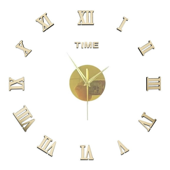 Modern Mirror Surface Wall Clock, 3D Roman Numeral Silent Non-Ticking Clock, Adhesive Backed for Living Room, Bedroom, Office Decor (40-50cm, Gold)
