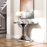 Tribesigns Modern Silver Console Table - 43" Mirrored Entryway Sofa Table With O-Shaped Base For Living Room, Hallway, Or Bedroom