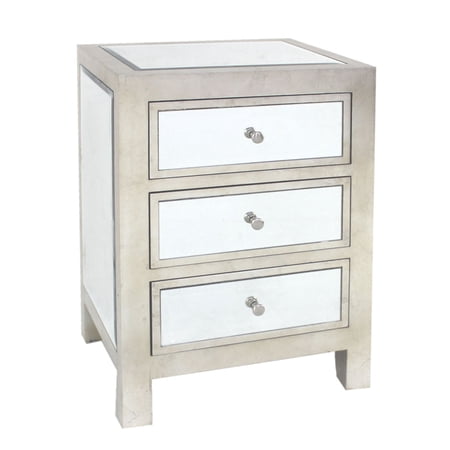 Contemporary Style Wooden End Table with Three Drawers, Silver- Saltoro Sherpi