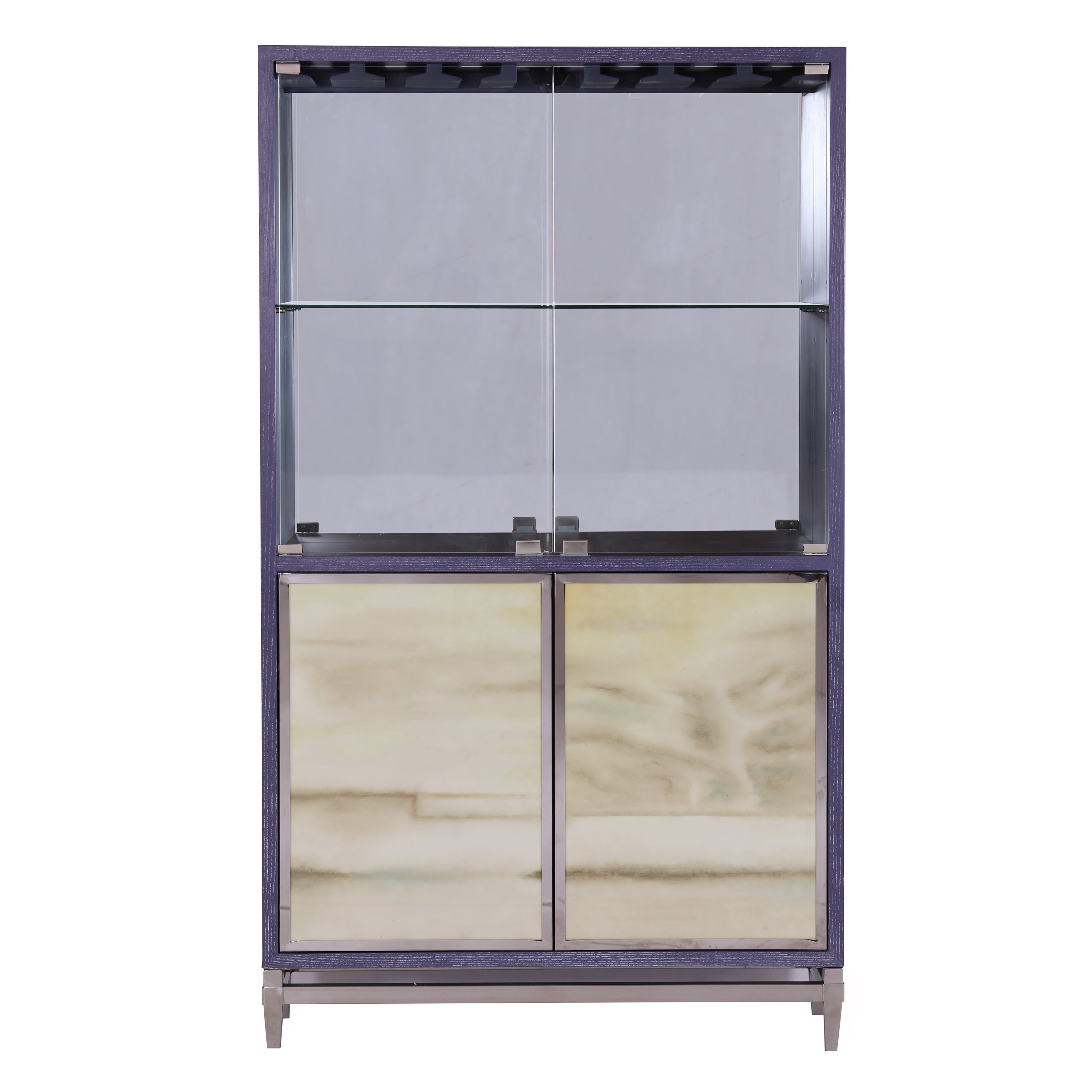 Modern Mirrored Home Bar in Watercolor Pattern