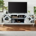 thumbnail image 1 of Modern Mirrored Tv Stand For 65+ Inch Televisions, Silver Console With Open Storage & 2 Compartments, Living Room Tv, 2 Cabinet Console, Element, 1 of 6