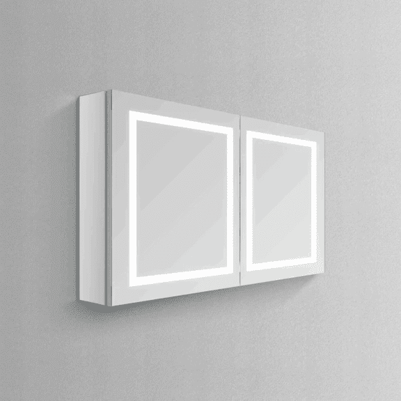 Modern Mirrors Andromeda Illuminated Cabinet Vanity Mirror and Compartment Storage with 2 Adjustable Glass Shelves