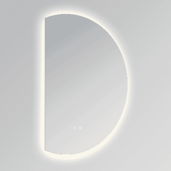 Modern Mirrors Cassiopeia Half Round Illuminated Vanity Mirror with Backlit LED Light and Sensor Buttons