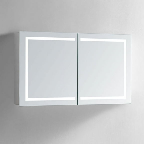 Modern Mirrors Europa II LED Lighted Bathroom Cabinet Vanity Mirror and Compartment Storage with 2 Adjustable Glass Shelves