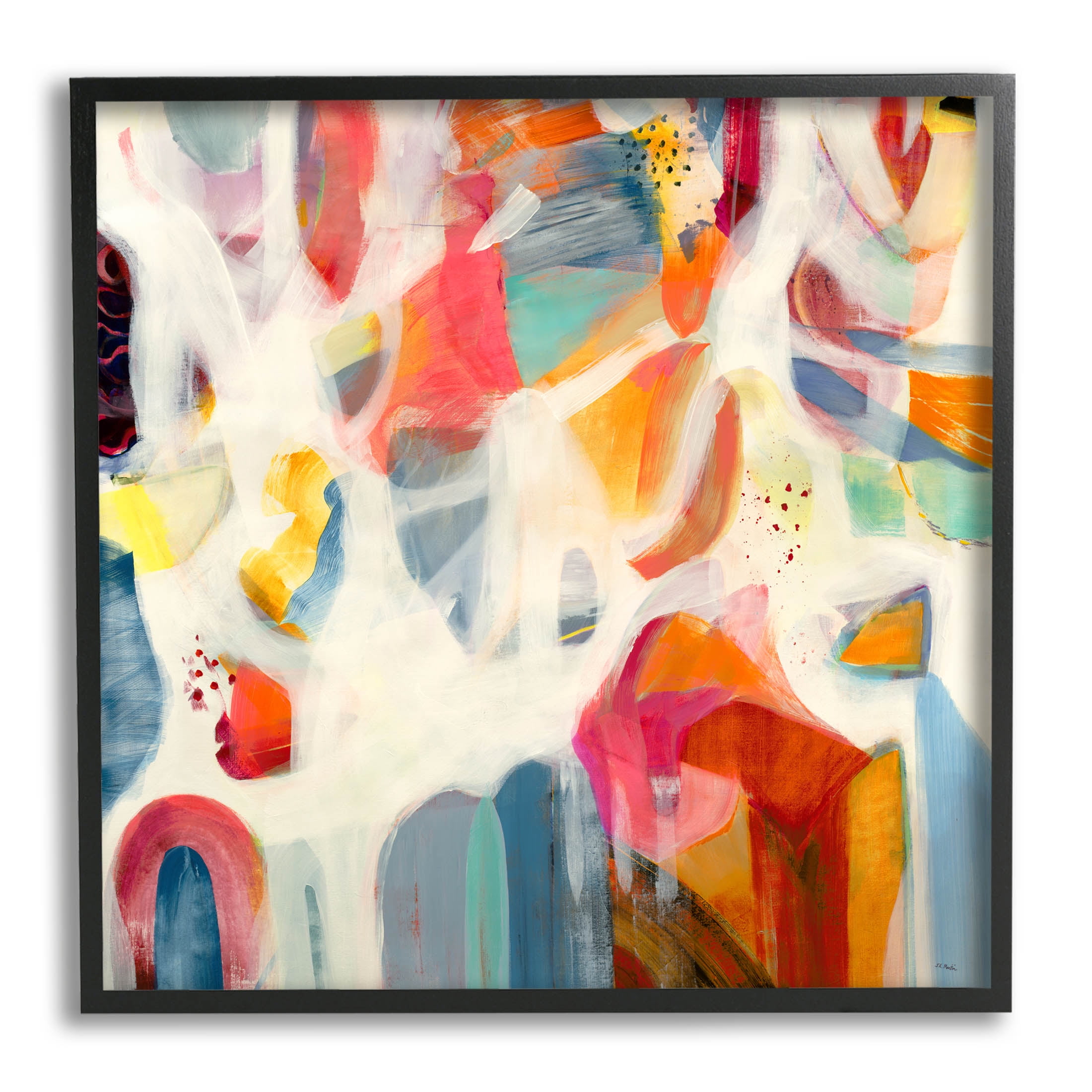 Modern Mixed Shapes Assortment Abstract Painting Black Framed Art Print Wall Art