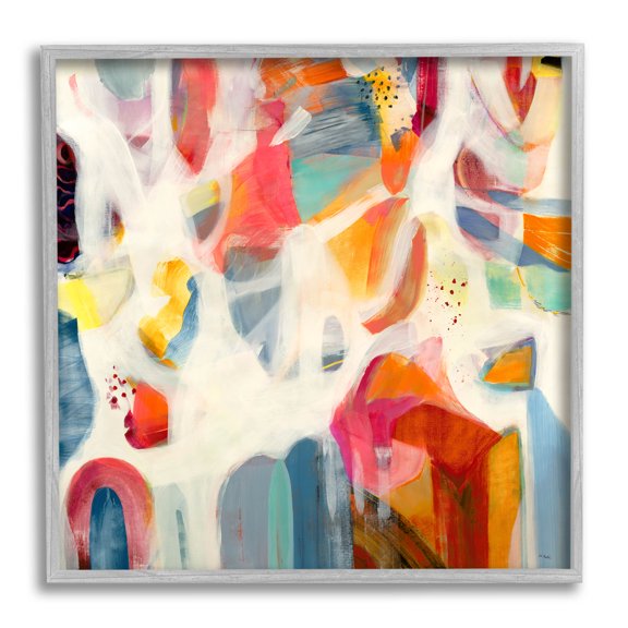 Modern Mixed Shapes Assortment Abstract Painting Gray Framed Art Print Wall Art