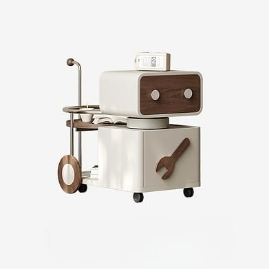 Modern Mobile Side Table with Storage Cabinet, Open Shelf and Caster Wheels, Rolling Sofa Side Cabinet for Bedroom and Living Room