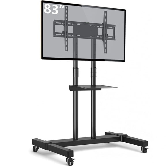 TAVR Furniture Modern Rolling TV Stand with Shelf, Mobile TV Cart for 37-83 inch Screens up to 110 lbs, Black