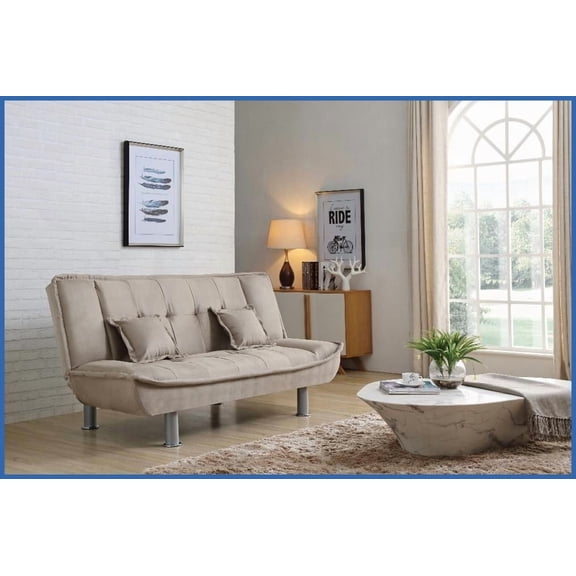 Modern Mocha Faux Leather Convertible Sofa Bed – 74” Wide Sleeper for Living Room with Metal Legs