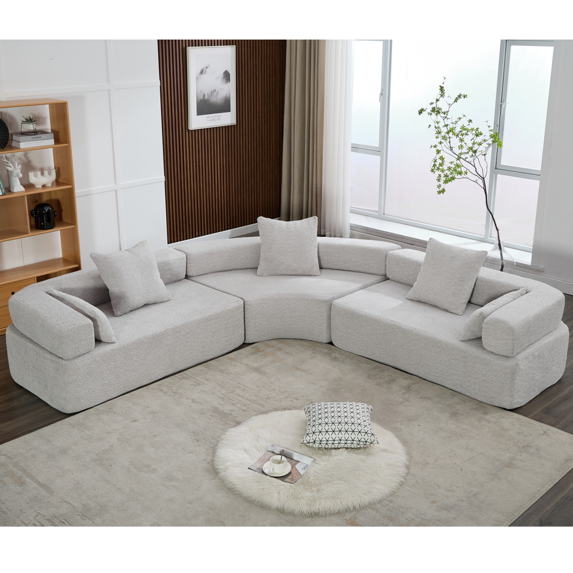 Modern Modular 3 Piece Couch Free Combination with Semicircular Modular Sofa, 4 Seater Curved Sofa with Upholstered for Living Room, Grey