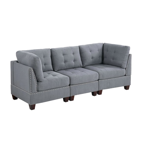Modern Modular 3-Piece Sofa Set in Gray Fabric with Corner Chair and Armless Units