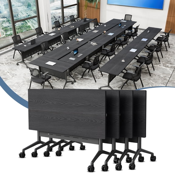 Modern Modular Conference Room Tables, Folding Conference Table with Wheels Mobile Flip-Top Training Room Table for 2-20 Person (4PCS 55.1in)