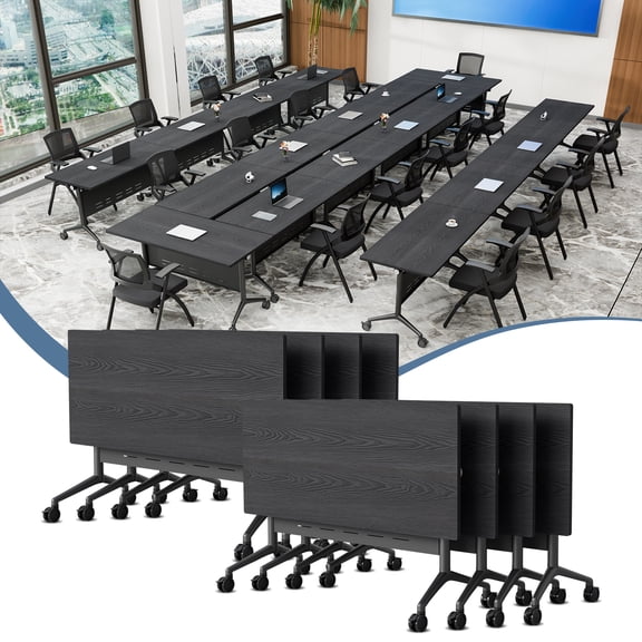 Modern Modular Conference Room Tables, Folding Conference Table with Wheels Mobile Flip-Top Training Room Table for 2-20 Person (8PCS 61in)