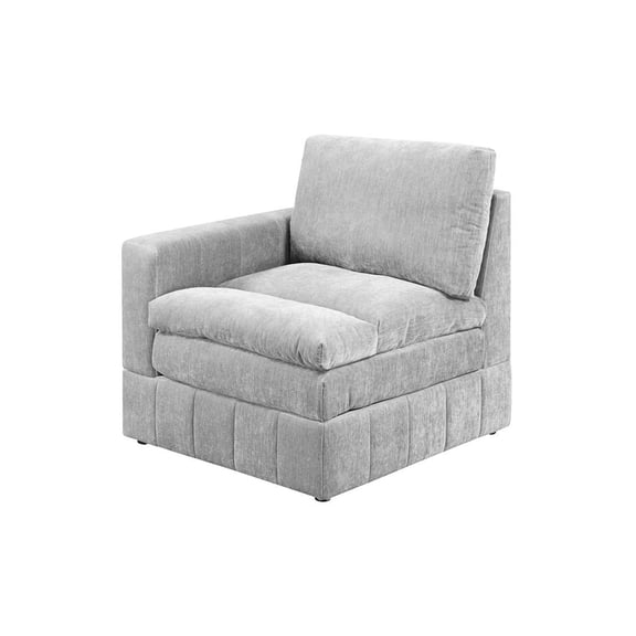 Modern Modular One Arm Chair in Grey Suede-Like Fabric for Sectional Sofa