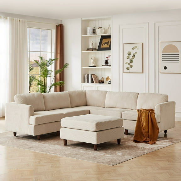 Modern Modular Sectional Couch,6 Seaters Sleeper Sofa Upholstered Corduroy Free Combination Sofa (Beige)