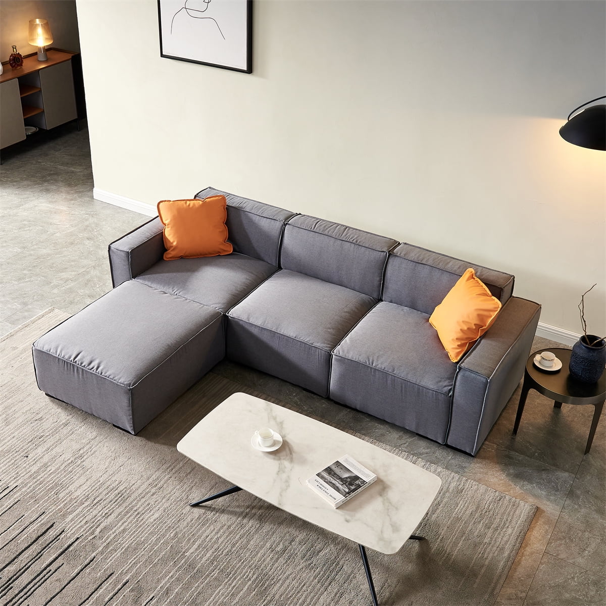 Modern Modular Sectional Couch with Extra Soft Fabric Convertible Sectional Sofa Couch with Four Single Seat Two Ottoman Two Armrest for Living