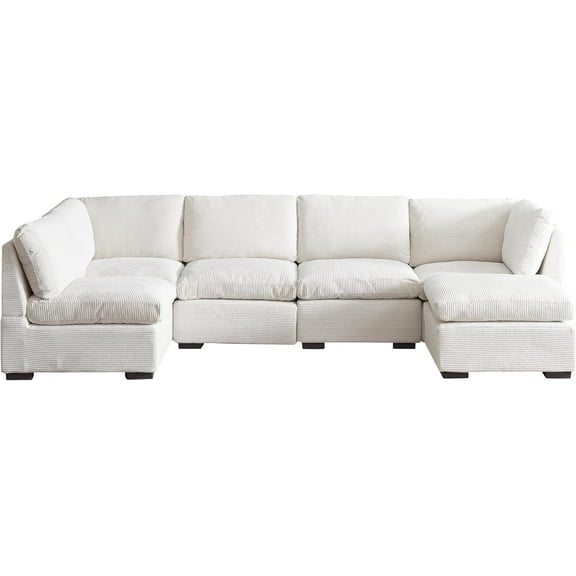 Modern Modular Sectional Sofa, 129 x 60 inch U-Shaped Couch, Corduroy Upholstery, Sectional Sofa Couch for Living Room