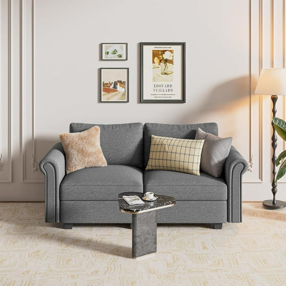 Modern Modular Sectional Sofa, 2-Seat Loveseat Couch in Grey Polyester, Wide & Deep Seat, Memory Foam Filler, Built for Living Rooms & Apartments.