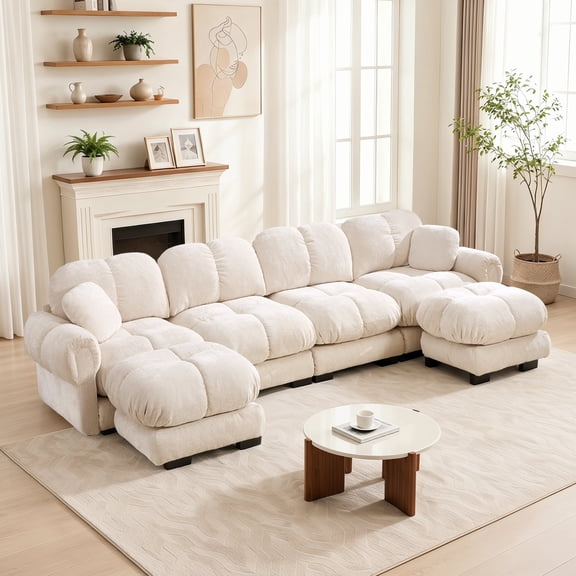 131.5" 4-Seater Modular Sectional Sofa with 2 Movable Ottomans, Convertible U-Shaped Cloud Couch, Oversized Deep Seat Upholstered Sofa for Living Room
