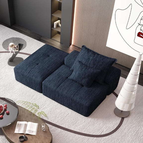 Modern Modular Sectional Sofa,Sparkling Chenille Fabric Soft Cushion Sofa with 2 Pillows,DIY Combination Tufted Sofa,No Assembly Required