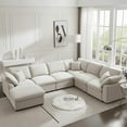 thumbnail image 1 of Modern Modular Sectional Sofa with Movable Ottoman - Oversized 7-Seater L-Shaped Chenille Cloud Couch for Living Room, Apartment, Beige, 1 of 6